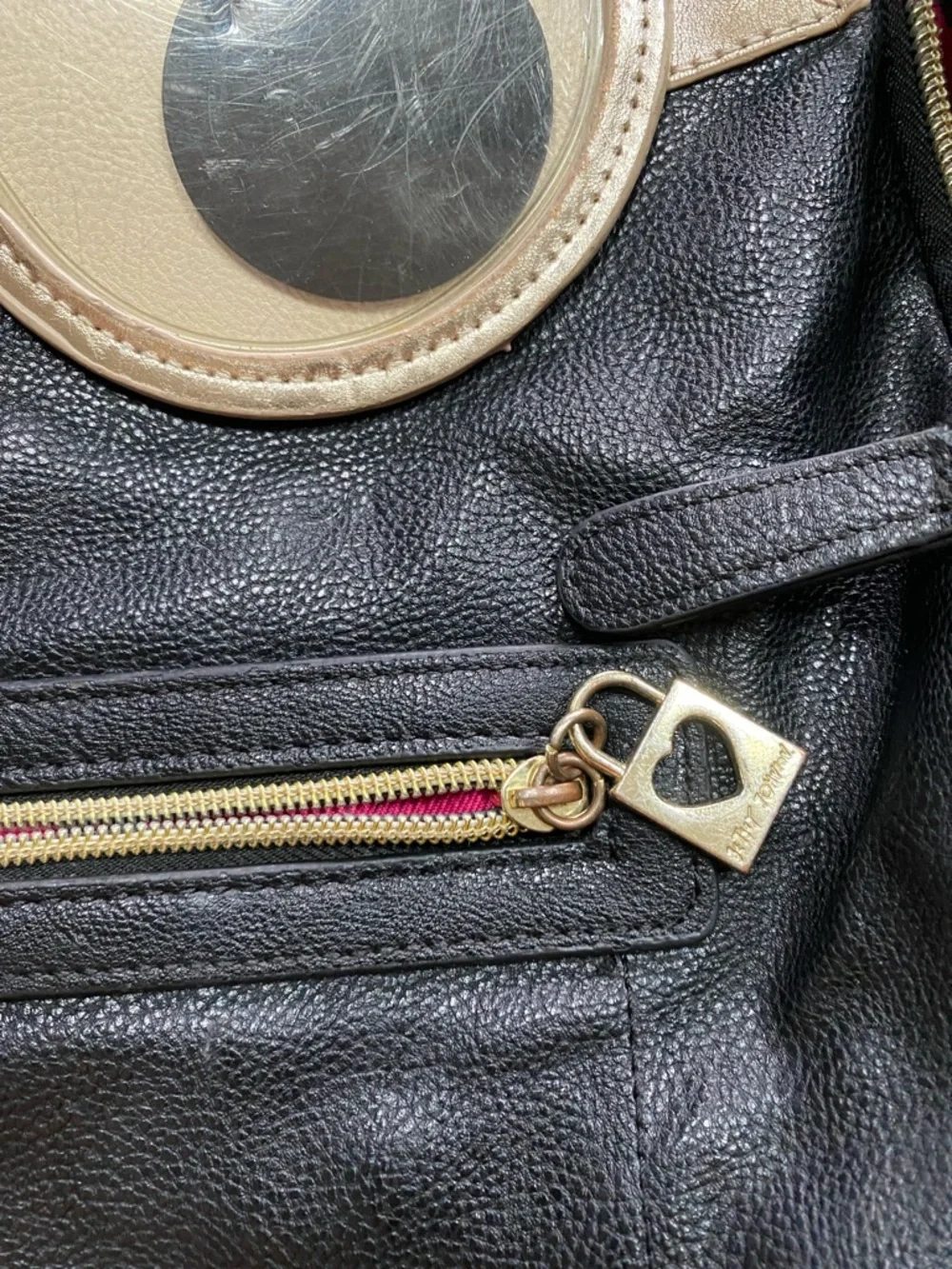 Betsey Johnson Black Faux Leather Backpack with Gold Accents